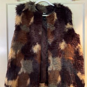 Bernardo Faux Fur Vest in Rich Brown and Soft Tan